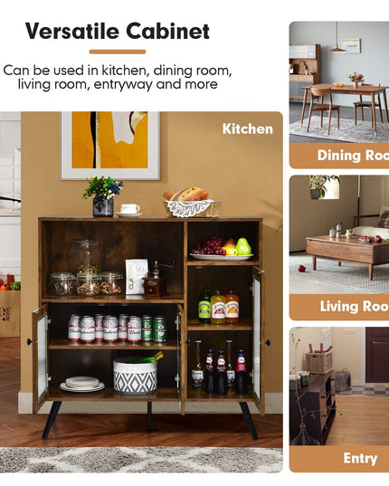 Giantex Storage Cabinet, Industrial Buffet Sideboard with Storage, 3 Door Wood Cupboard, 2 Creadenzas 2 Shelves
