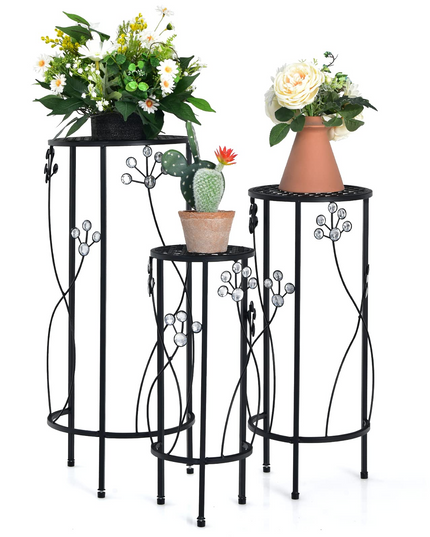 3 Pieces Flower Pots Display Rack with Vines and Crystal Floral Design