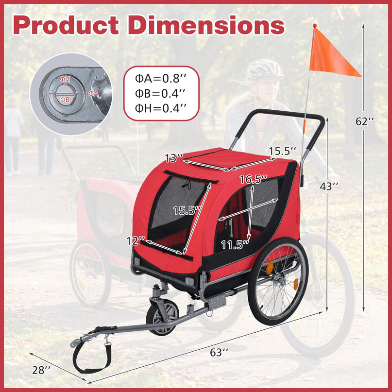 Giantex 2-in-1 Dog Bike Trailer & Pet Stroller for Large Dogs – Foldable Pet Carrier Cart with Front Caster & 2 Air-Filled Tires