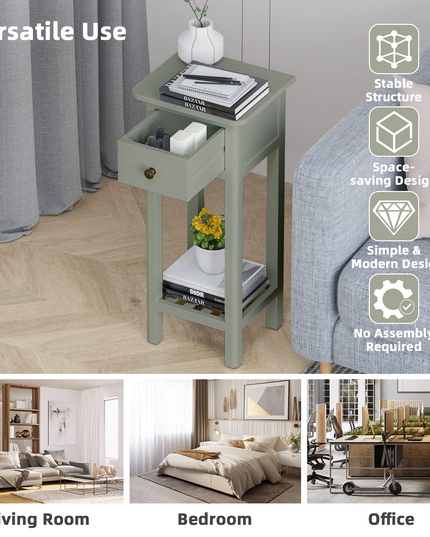 Small End Table | Wooden Slim Side Table for Small Space