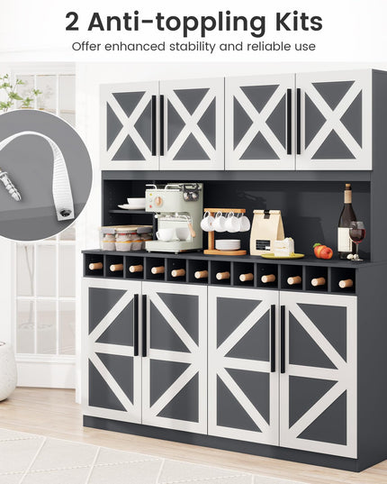 Grand placard de cuisine Giantex de 178 cm de haut, 160 cm de large, style ferme