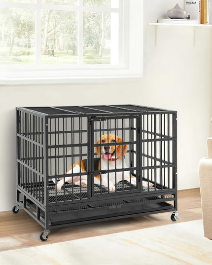 Giantex Heavy Duty Dog Crate, Escape Proof Metal Dog Cage with Double Door