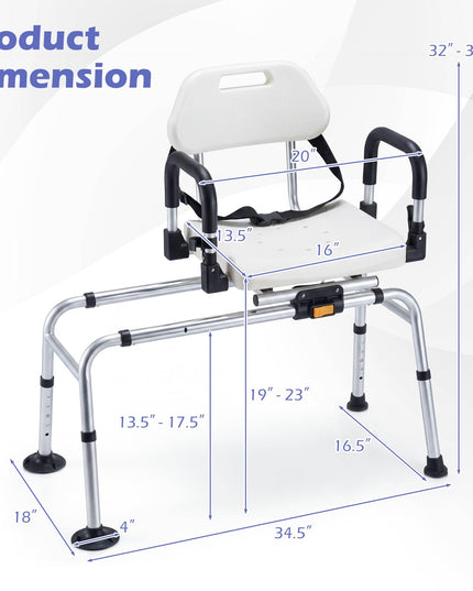 Giantex Sliding Shower Chair with Swivel Seat Flip-Up Padded Armrests & Safety Belt for Seniors