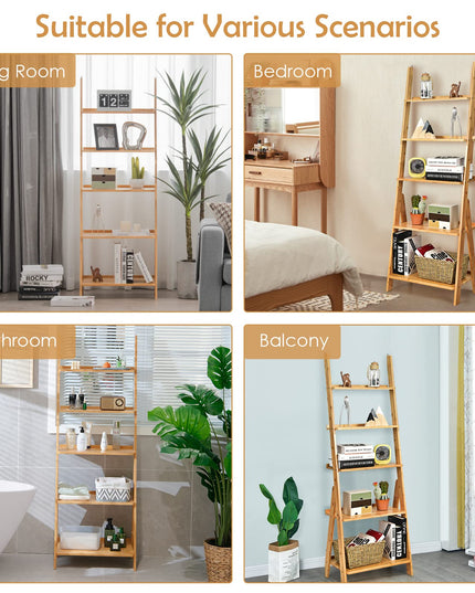 Giantex 5-Tier Ladder Shelf, Multipurpose Freestanding Display Leaning Storage Shelves