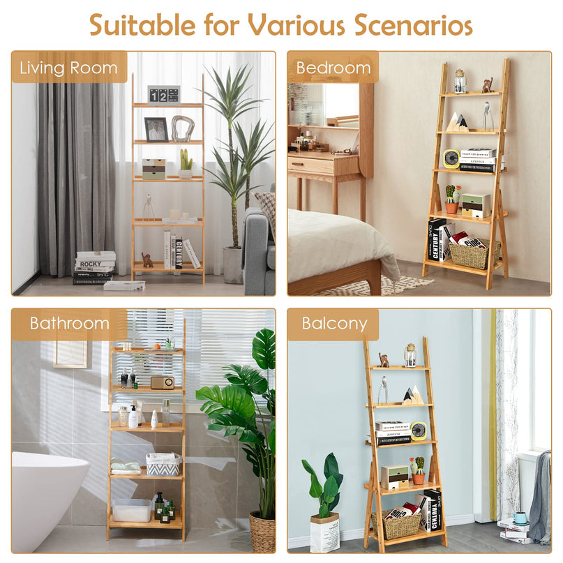 Giantex 5-Tier Ladder Shelf, Multipurpose Freestanding Display Leaning Storage Shelves