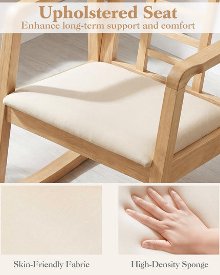 Giantex Solid Rubber Wooden Rocking Chair with Fabric Upholstered Seat (1/2)