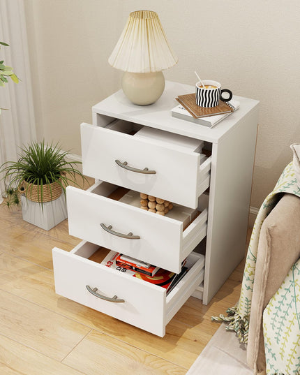 Giantex Nightstand with 3 Drawers, Modern Night Stand with Storage Drawers, White