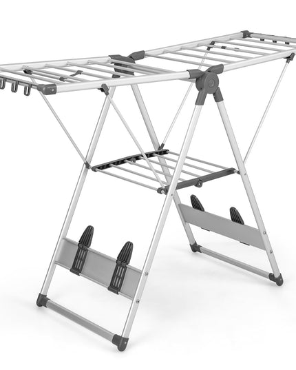 Giantex Clothes Drying Rack, 2-Layer Aluminum Foldable Laundry Drying Rack with 5-Level Adjustable Height