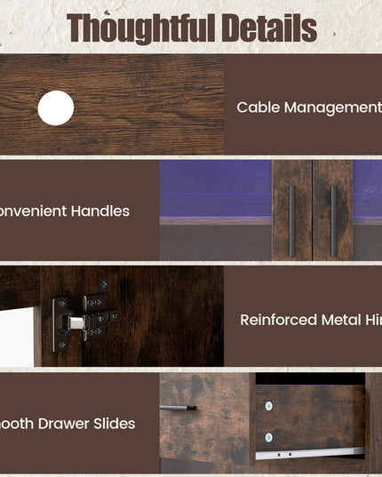 GIANTEX Wine Bar Cabinet with LED Lights & Charging Station