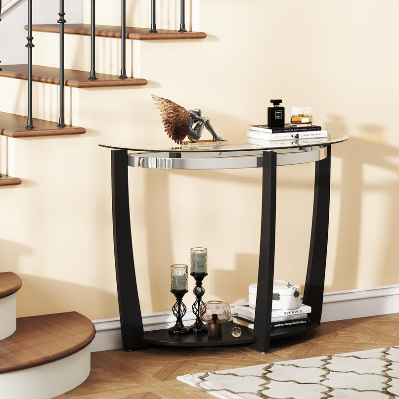 Giantex 2 Tier Glass Console Table for Living Room
