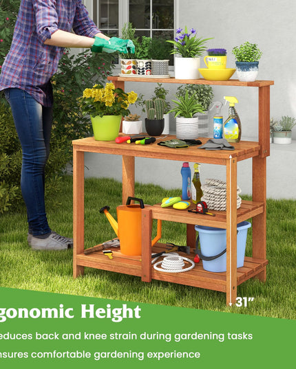 Giantex 4-Tier Potting Bench, Solid Wood Gardening Workstation w/Open Storage Shelves