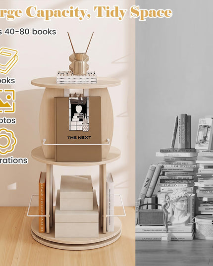 GIANTEX 2-Tier 360° Rotating Round Bookshelf Tower