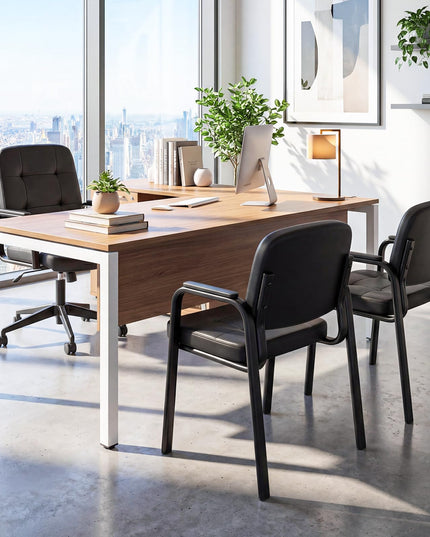Fauteuils de réception de bureau en cuir Giantex avec accoudoirs rembourrés