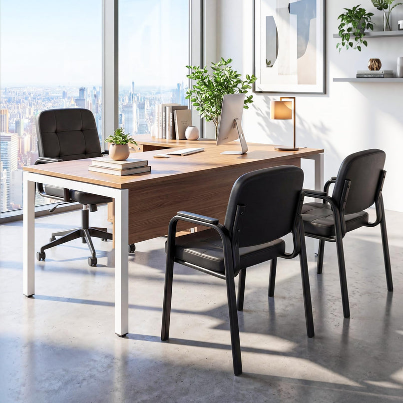 Fauteuils de réception de bureau en cuir Giantex avec accoudoirs rembourrés