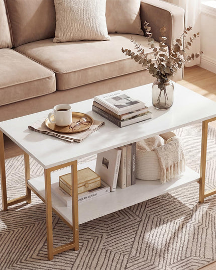 Giantex 2-Tier Coffee Table with Storage with Heavy-Duty Metal Frame