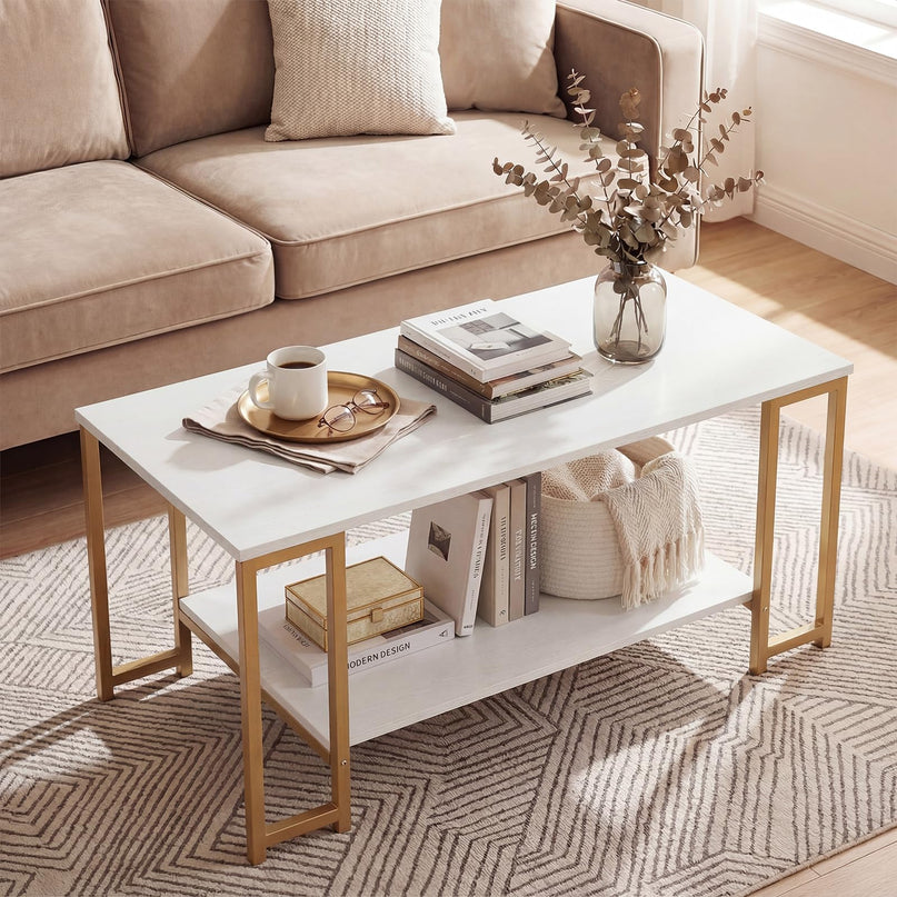 Giantex 2-Tier Coffee Table with Storage with Heavy-Duty Metal Frame
