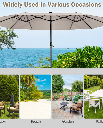 Giantex 15 FT Double Patio Umbrellas with 48 Solar LED Lights, Extra-Large Rectangle Umbrella