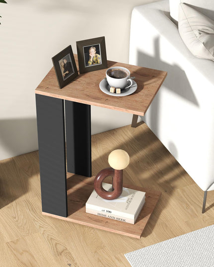 Giantex C Shaped End Table, 2-Tier Sofa Side Table with Universal Wheels & Storage Shelf