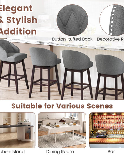 Giantex Modern Upholstered Bar Stools Set of 2/4, 31" Bar Height Swivel Kitchen Stools w/Button-Tufted Back