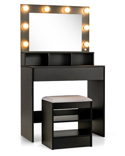CHARMAID Vanity Table Set with Lighted Mirror, 8 Bulbs, Large Drawer