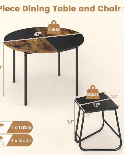 Giantex Ensemble de salle à manger 5 pièces pour 4 personnes Table de cuisine ronde de 119 cm et 4 tabourets
