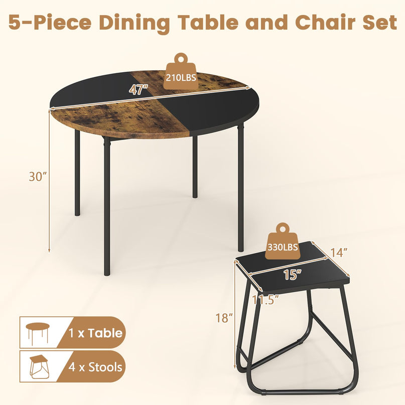 Giantex 5-Piece Dining Set for 4 47" Round Kitchen Table and 4 Stools