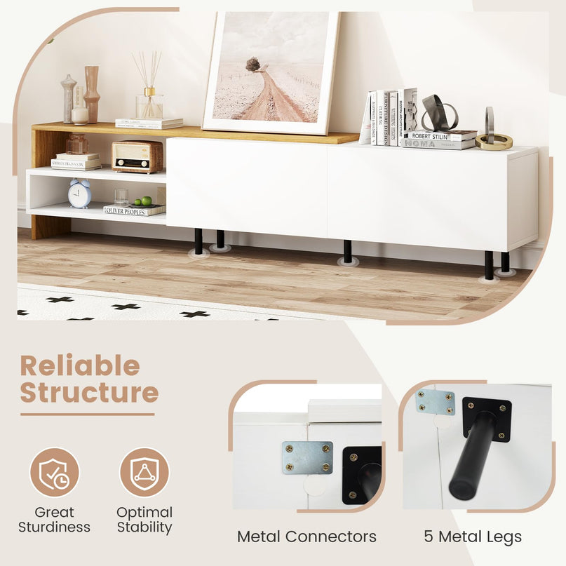 Meuble TV Giantex pour téléviseurs jusqu'à 80 pouces | Meuble de divertissement blanc avec rangements