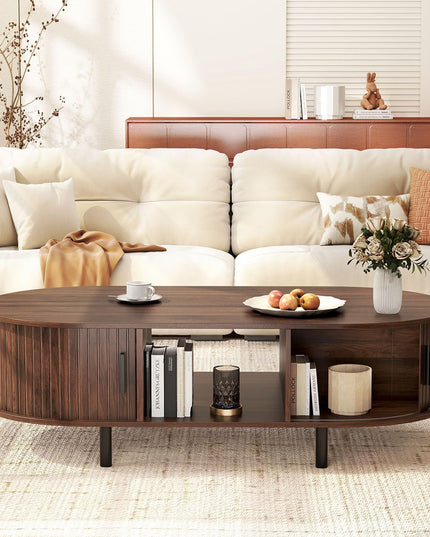 Giantex Oval Coffee Table 48 Inch Mid Century Modern Living Room Table
