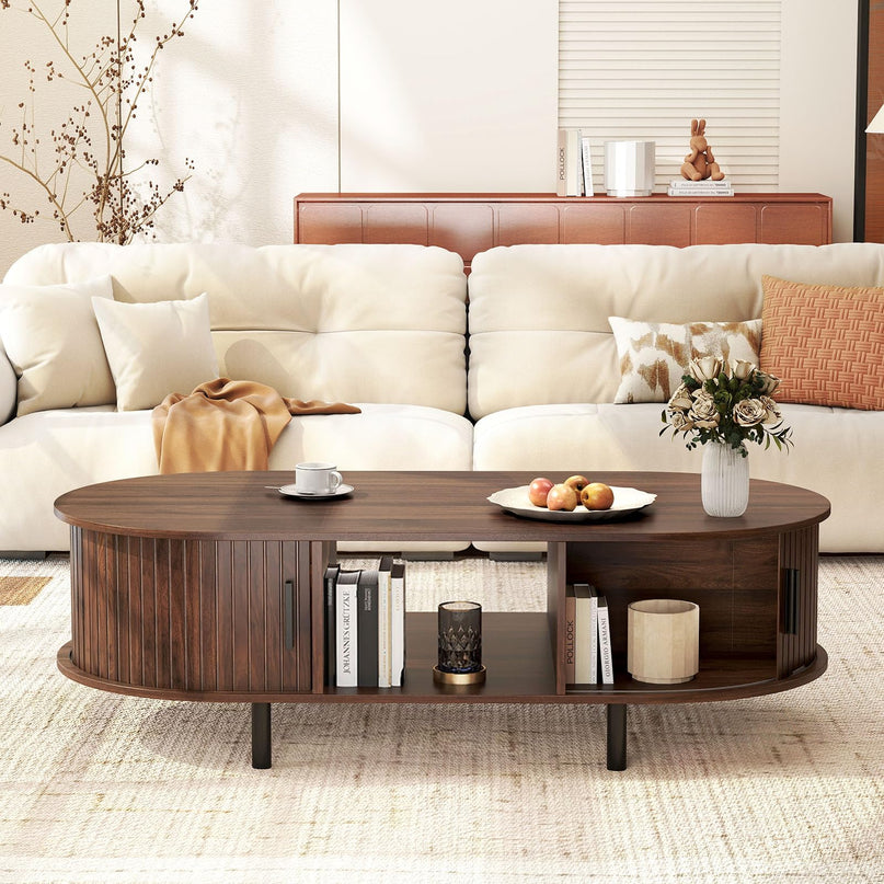 Giantex Oval Coffee Table 48 Inch Mid Century Modern Living Room Table