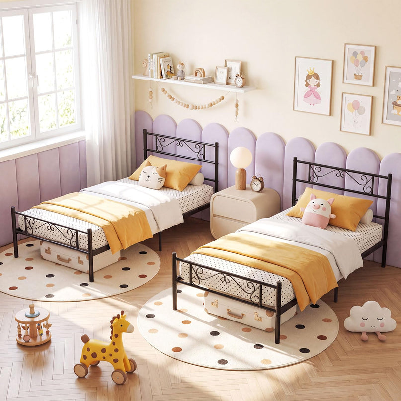 GIANTEX Twin Size Metal Bed Frame with Headboard & Footboard