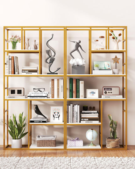 Giantex 5-Tier Bookshelf | 71" Freestanding Golden Bookcase with Open Storage Shelves