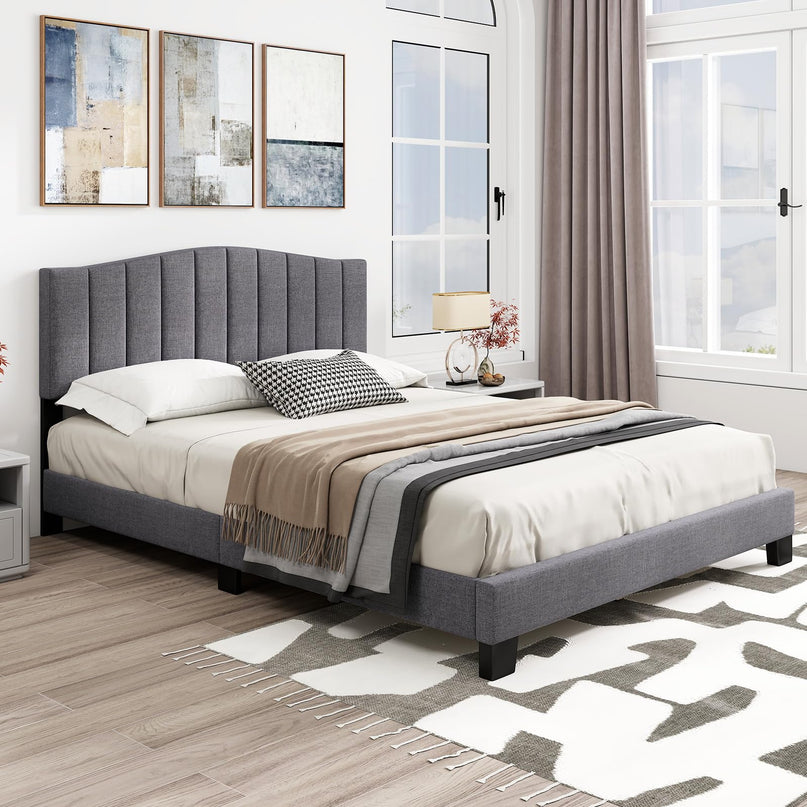 Giantex Queen Bed Frame with Adjustable Arch Tufted Headboard