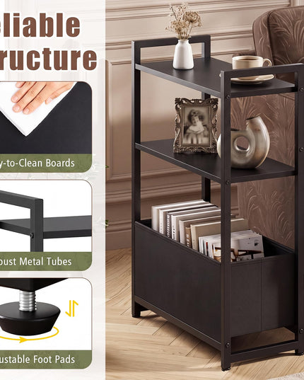 GIANTEX 8" Narrow End Table with Fabric Drawer & Storage Shelves (1/2)