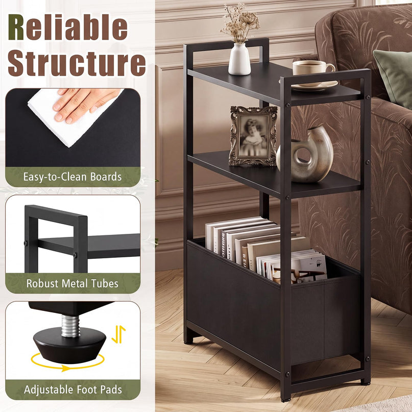 GIANTEX 8" Narrow End Table with Fabric Drawer & Storage Shelves (1/2)