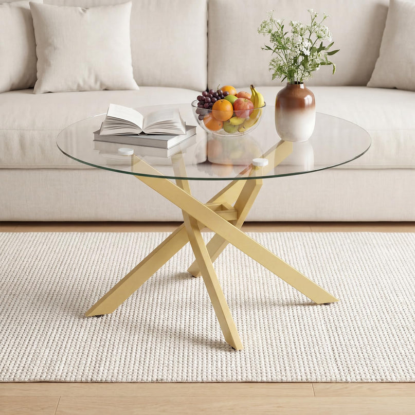 Giantex Round Glass Coffee Table 31.5" Modern Center Table