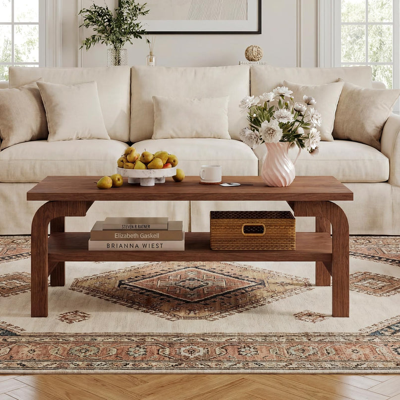 Table basse moderne du milieu du siècle Giantex de 119 cm à 2 niveaux rectangulaire avec étagère de rangement