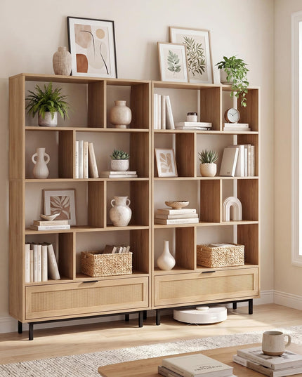 GIANTEX 64" Tall Bookshelf with Rattan Drawer