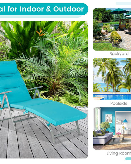Giantex Folding Chaise Lounge Chair - Outdoor Reclining Chair with Removable Seat Cushion, Headrest Pillow