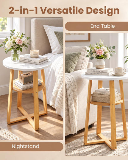 GIANTEX 24" Tall Small Round Side Tables Set of 2 with Open Storage Shelf