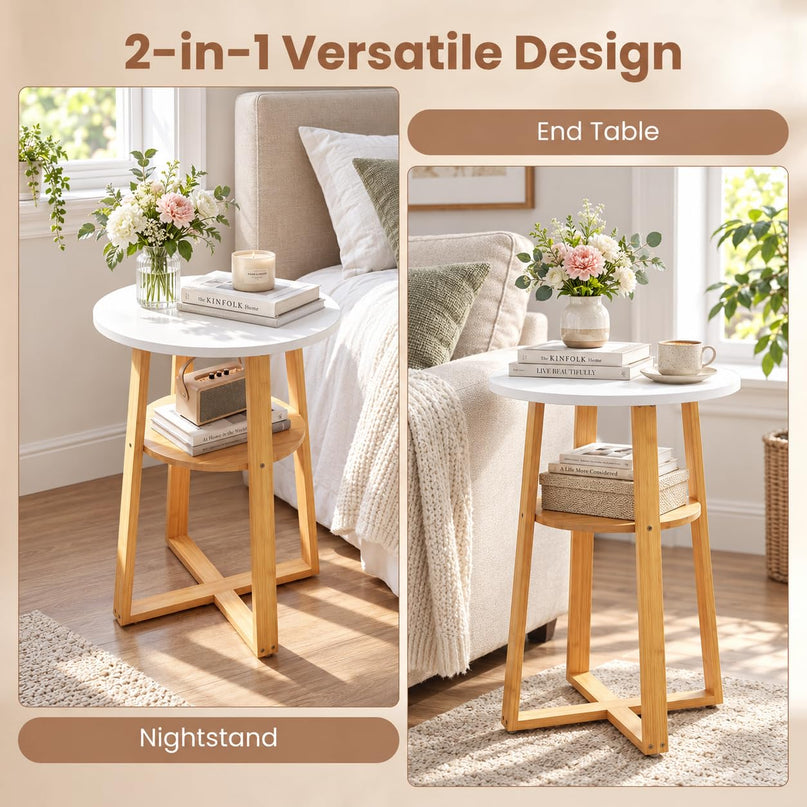 GIANTEX 24" Tall Small Round Side Tables Set of 2 with Open Storage Shelf