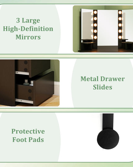 CHARMAID Corner Vanity Desk with Mirror and Lights