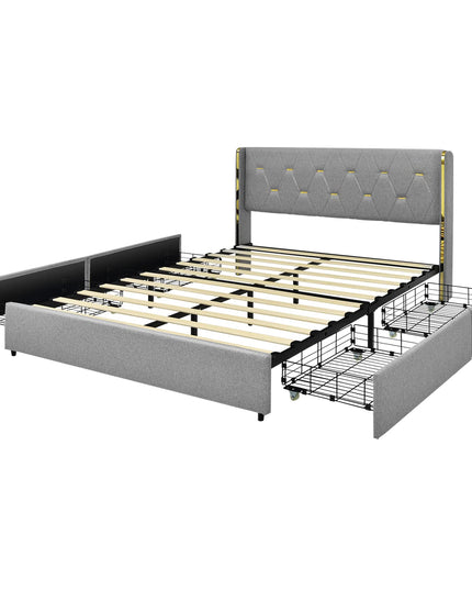 Giantex Upholstered Bed Frame with 4 Drawers
