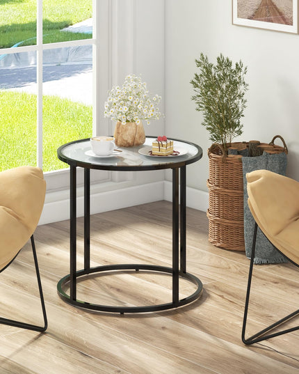 Giantex Round Side Table, Tempered Glass End Table with Metal Frame