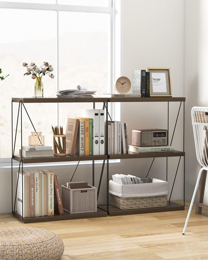 Giantex 3-Tier Open-Back Bookshelf, Freestanding Display Rack, Metal Frame Storage Shelf