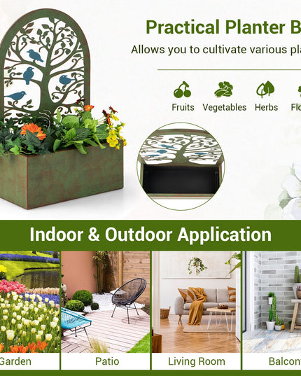Giantex Raised Garden Bed Set of 2 - Wall-Mounted & Freestanding Decorative Planter Boxes with Trellises