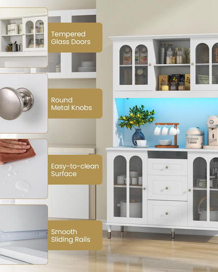 Giantex 73" Kitchen Pantry Cabinet, Kitchen Hutch Storage Cabinet with LED Lights and Charging Station