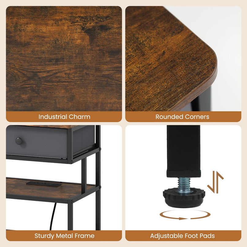 Giantex End Table with Charging Station | 28'' Tall Bedside Night Stand w/USB & Type-C Port (1/2)