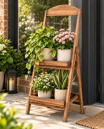 GIANTEX 2-Tier Ladder Plant Stand with Raised Edges