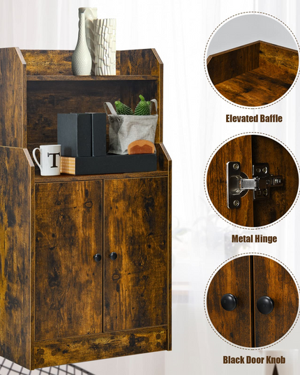 Rustic Brown 2 Doors Bookcase with Adjustable Shelf