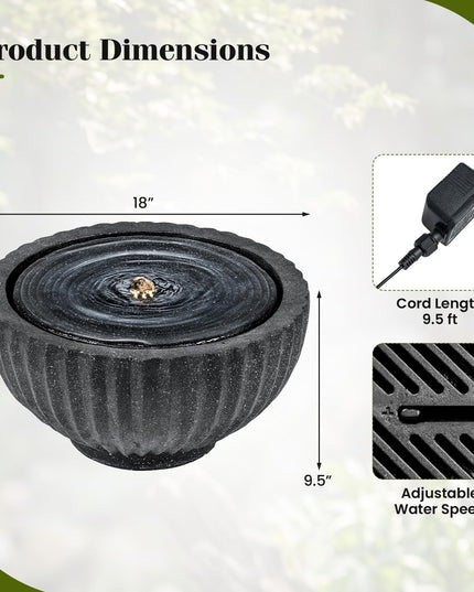 Fontaine d'extérieur ronde Giantex 45 cm avec 6 lumières LED pour la décoration de jardin, patio, porche